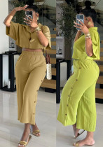 Women turndown collar shirt and nine-point wide-leg pants two-piece set Women turndown collar shirt and nine-point wide-leg pants two-piece set