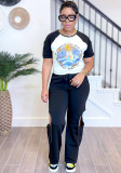 Women printed short-sleeved top and Pants two-piece set