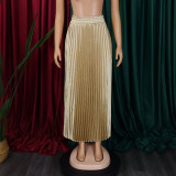 Women's Plus Size Mid-High Waist Pleated Long Skirt