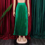 Women's Plus Size Mid-High Waist Pleated Long Skirt