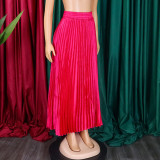 Women's Plus Size Mid-High Waist Pleated Long Skirt