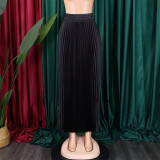 Women's Plus Size Mid-High Waist Pleated Long Skirt
