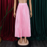 Women's Plus Size Mid-High Waist Pleated Long Skirt