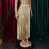 Women's Plus Size Mid-High Waist Pleated Long Skirt