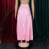 Women's Plus Size Mid-High Waist Pleated Long Skirt