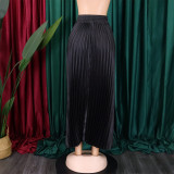 Women's Plus Size Mid-High Waist Pleated Long Skirt