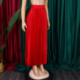 Women's Plus Size Mid-High Waist Pleated Long Skirt