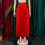 Women's Plus Size Mid-High Waist Pleated Long Skirt