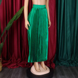 Women's Plus Size Mid-High Waist Pleated Long Skirt