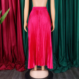 Women's Plus Size Mid-High Waist Pleated Long Skirt