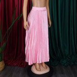 Women's Plus Size Mid-High Waist Pleated Long Skirt