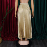 Women's Plus Size Mid-High Waist Pleated Long Skirt