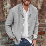 Spring Autumn Men's Loose Solid Color Long-Sleeved Blazer Chic Linen Jacket