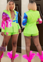 Fashion Women's Sexy Printed Blazer Shorts Two Piece Set Fashion Women's Sexy Printed Blazer Shorts Two Piece Set