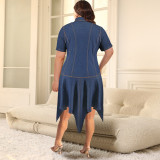 Plus Size Women's Turndown Collar Short Sleeve Button Denim Dress