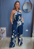 Printed Hollow Strap Wide-Leg Jumpsuit Printed Hollow Strap Wide-Leg Jumpsuit
