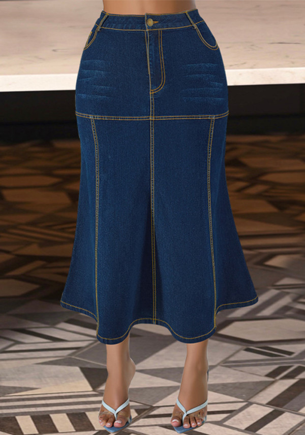 Plus Size Women's Denim Casual Long Skirt