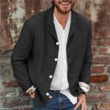 Spring Autumn Men's Loose Solid Color Long-Sleeved Blazer Chic Linen Jacket