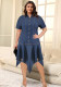 Plus Size Women's Turndown Collar Short Sleeve Button Denim Dress