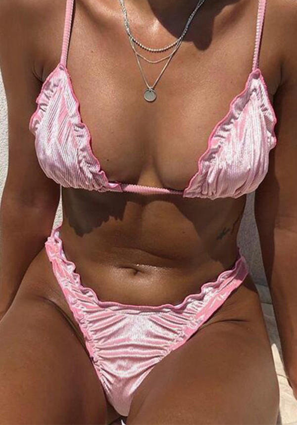 Women Velvet Bikini Solid Sexy Swimsuit Two Pieces