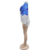 Fashion Women's Sexy Printed Blazer Shorts Two Piece Set