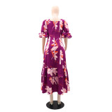 Romantic Chic Women's Square Neck Slim Waist Pocket Ruffle A-Line Dress