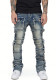 Men's Elastic Patch Denim Cargo Straight Pants