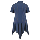 Plus Size Women's Turndown Collar Short Sleeve Button Denim Dress