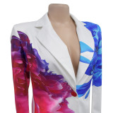 Fashion Women's Sexy Printed Blazer Shorts Two Piece Set