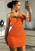 Women Solid Beaded Halter Neck Lace-Up Dress Women Solid Beaded Halter Neck Lace-Up Dress