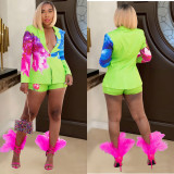 Fashion Women's Sexy Printed Blazer Shorts Two Piece Set