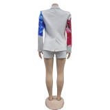 Fashion Women's Sexy Printed Blazer Shorts Two Piece Set