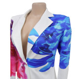 Fashion Women's Sexy Printed Blazer Shorts Two Piece Set