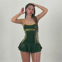 Women Summer American Sports Casual Digital Stripe Contrast Dress