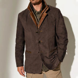 Spring Autumn Men's Fashion Retro Casual Jacket Turndown Collar Patchwork Contrasting Coat