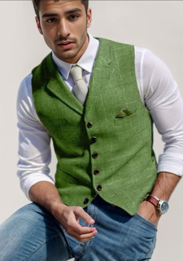 Spring Autumn Style Men's Casual Slim Plaid Vest Slim Vest