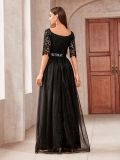 Sexy Lacemesh Half-Sleeve Wedding Party Evening Dress