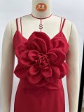 Women Large Flower Suspender Maxi Dress