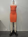 Women Solid Beaded Halter Neck Lace-Up Dress