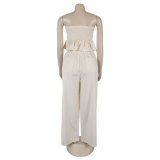 Sexy solid color strapless two piece pants set