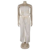 Sexy solid color strapless two piece pants set