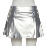 Spring Summer Women's Solid Color Slim Street Fashion High Waist Pleated Skirt