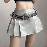 Spring Summer Women's Solid Color Slim Street Fashion High Waist Pleated Skirt