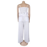 Sexy solid color strapless two piece pants set