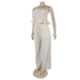 Sexy solid color strapless two piece pants set