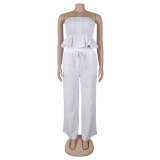 Sexy solid color strapless two piece pants set