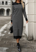Fashion Autumn Winter Women Knitting Striped Casual Long Dress Fashion Autumn Winter Women Knitting Striped Casual Long Dress