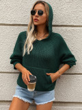 Women Autumn Winter Pullover Hooded Knitting Shirt Pocket Long Sleeve Five-Pointed Star Sweater