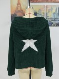 Women Autumn Winter Pullover Hooded Knitting Shirt Pocket Long Sleeve Five-Pointed Star Sweater