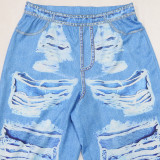Sexy Fashion Print Strap Top Slim Flared Trousers Two-Piece Set